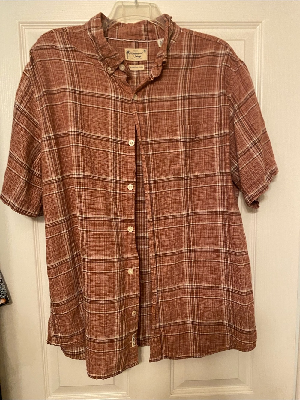 Weatherproof vintage Brown Plaid Short-Sleeve Button-Down Shirt